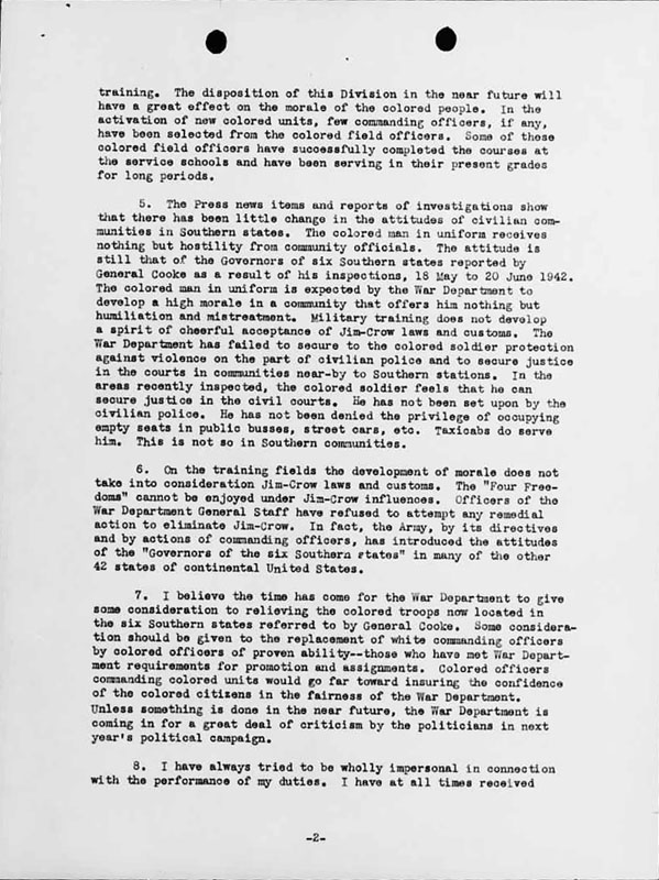 November 9, 1943 Memorandum from General Benjamin Davis regarding his visits with colored troops at several bases -- Page 2