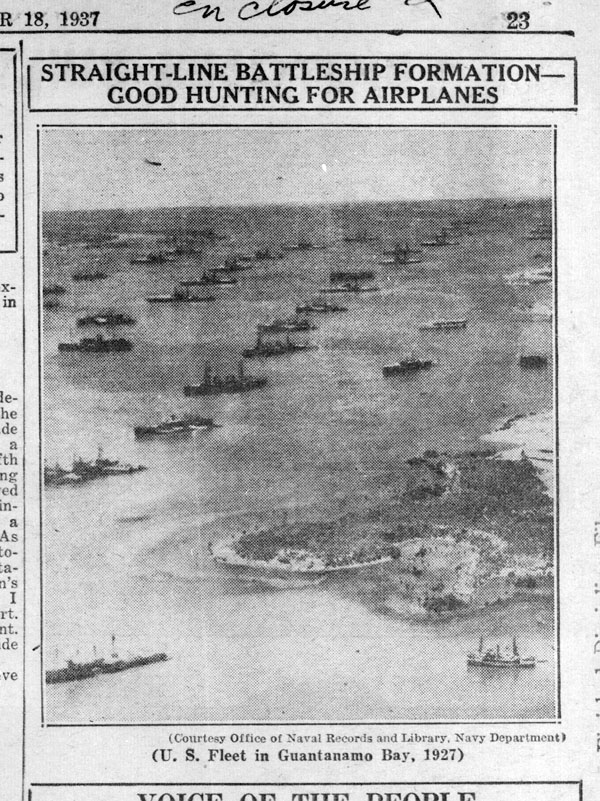 A 1927 Navy photograph of the U.S. fleet in Guantanamo Bay  showing orderly  formation of battle ships