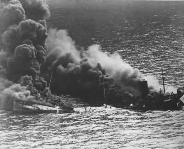 Photograph of the U.S.S. Reuben James sinking