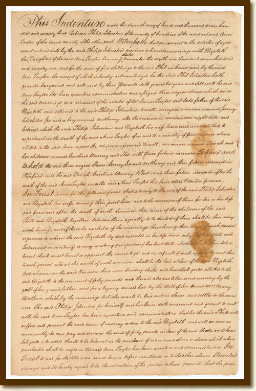 Dowry Gift of Slaves, Ann Taylor v. Thomas Hart, Jr., June 11, 1773