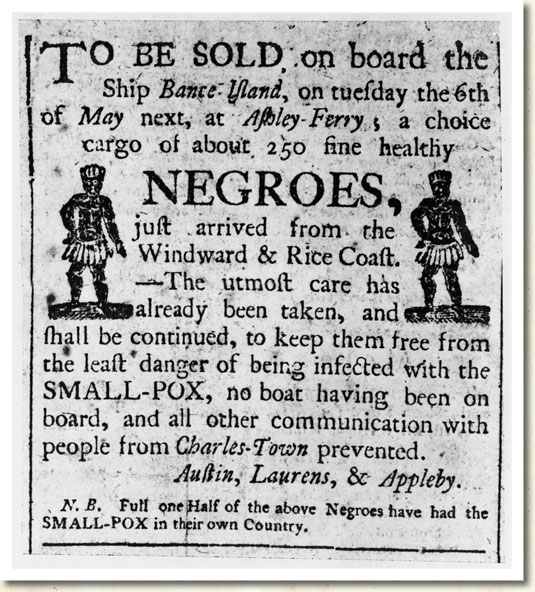Slave Advertisement, Charleston, South Carolina, 1780s