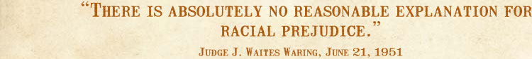 There is absolutely no reasonable explanation for racial prejudice. -Judge J. Waites Waring, June 21, 1951