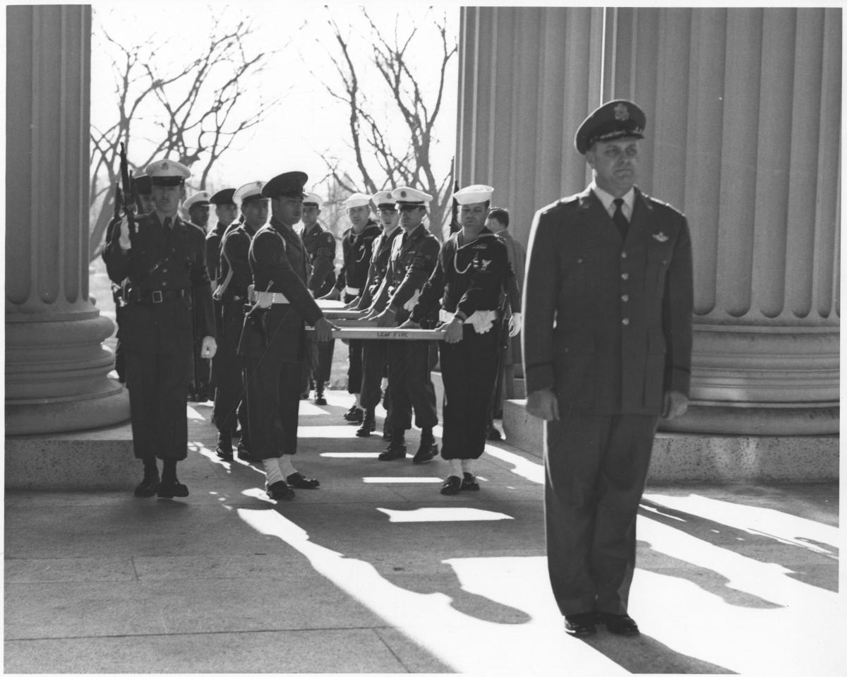 Armed Services Special Police and General Ross at the Door to the National Archives,, December 13, 1952