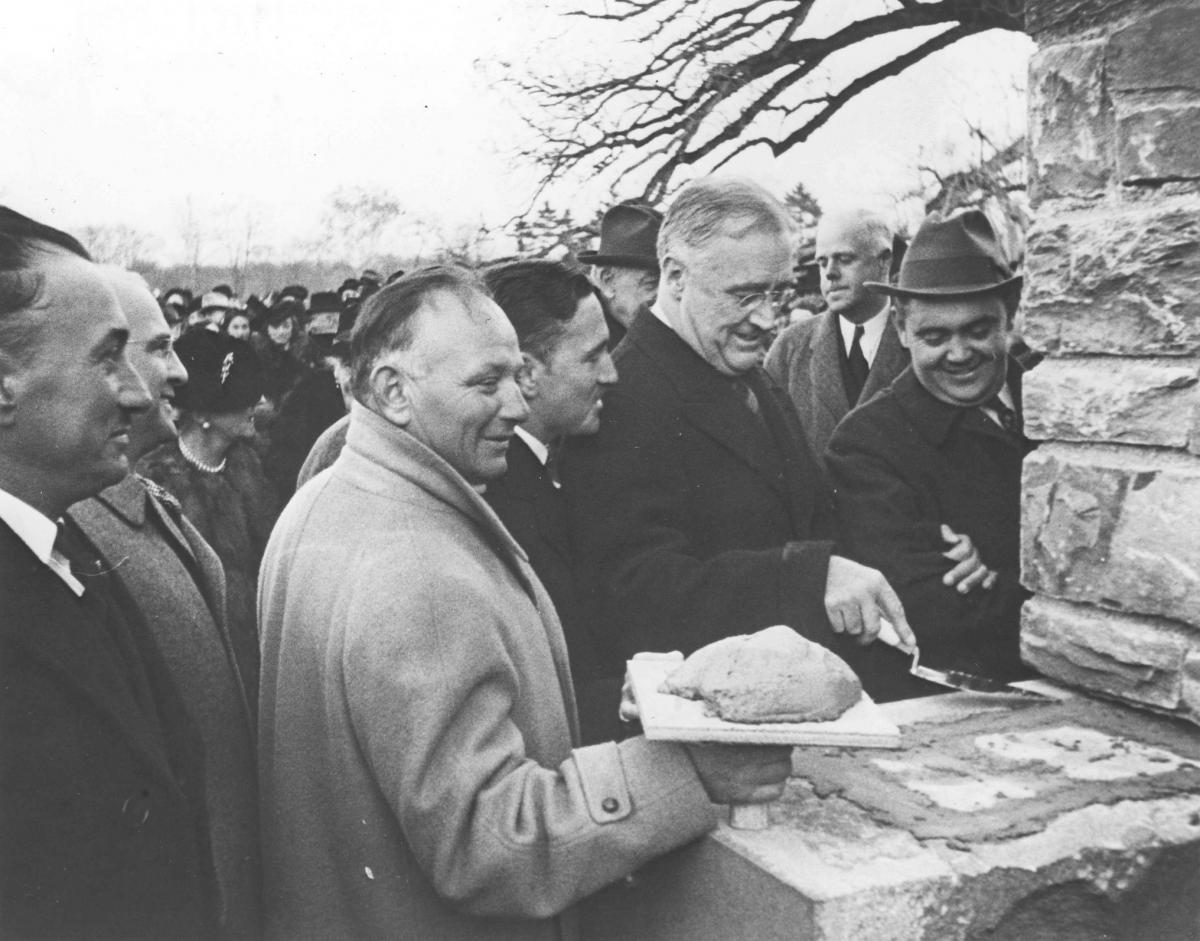 FDR Laying the Cornerstone for the Franklin D. Roosevelt Presidential Library and Museum