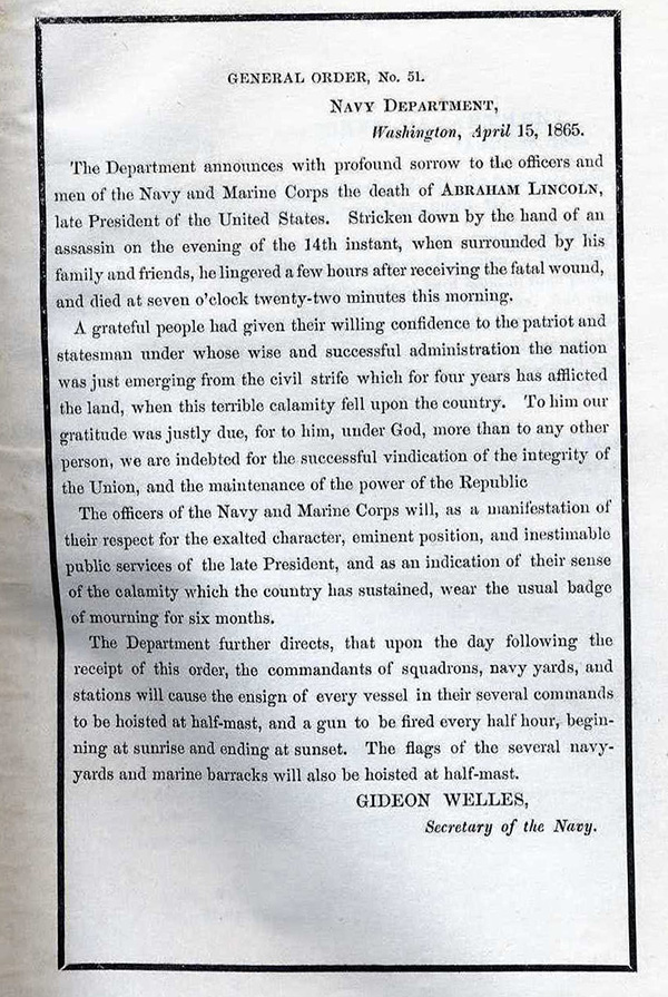 Telegram announcingdeath of Abraham Lincoln