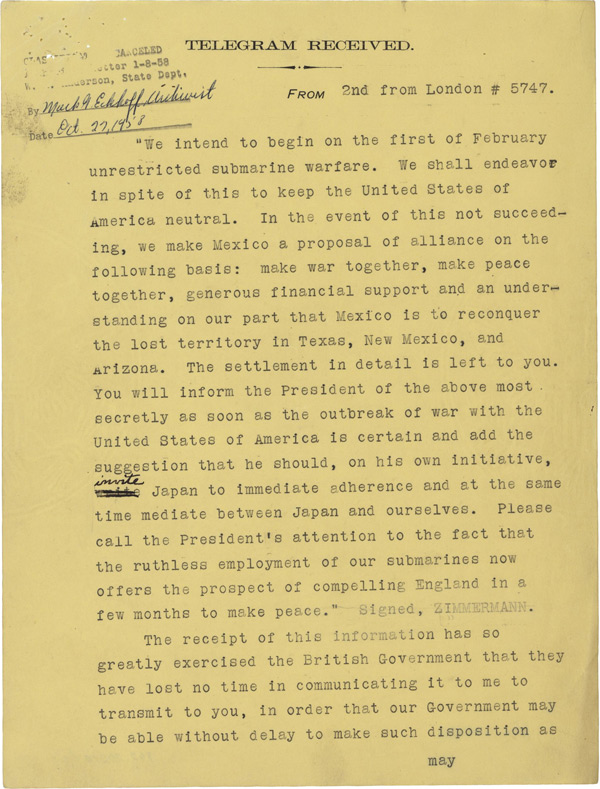 The Zimmermann Telegram National Archives