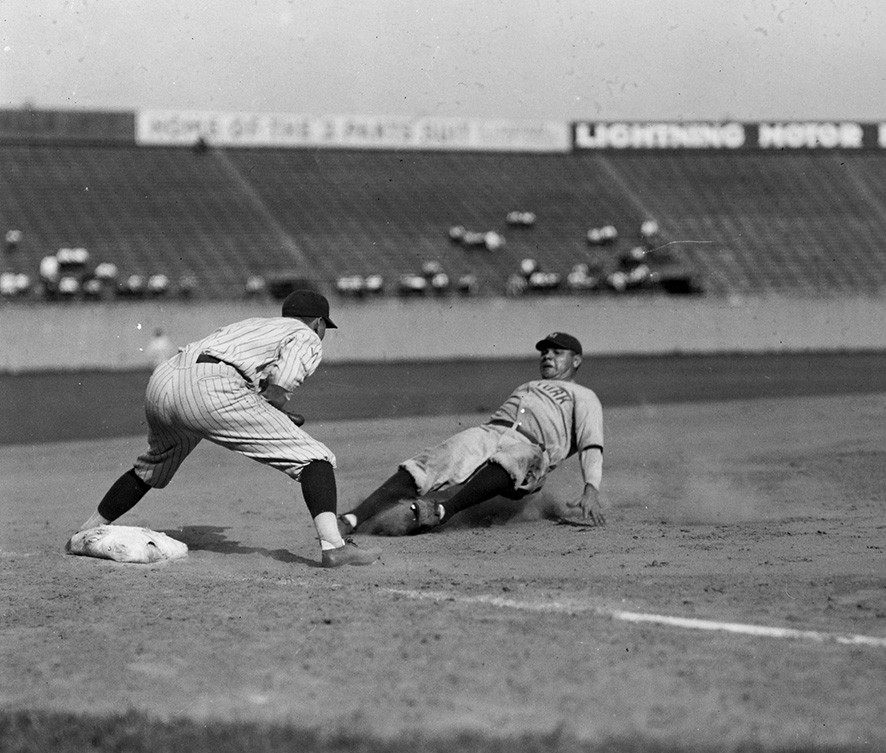 Babe Ruth slides into third base