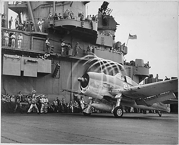 World War II airplane on carrier deck