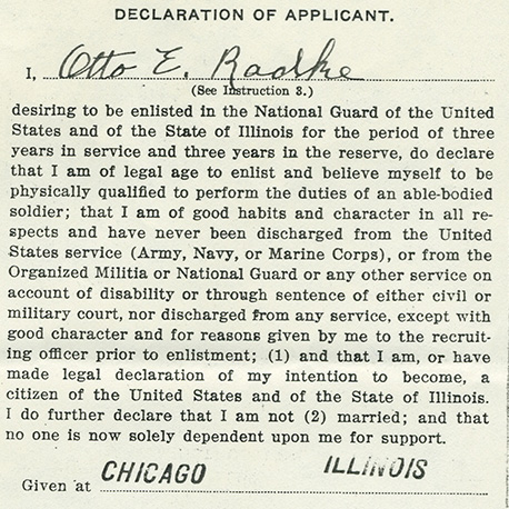 Otto Radke's oath of enlistment, World War I