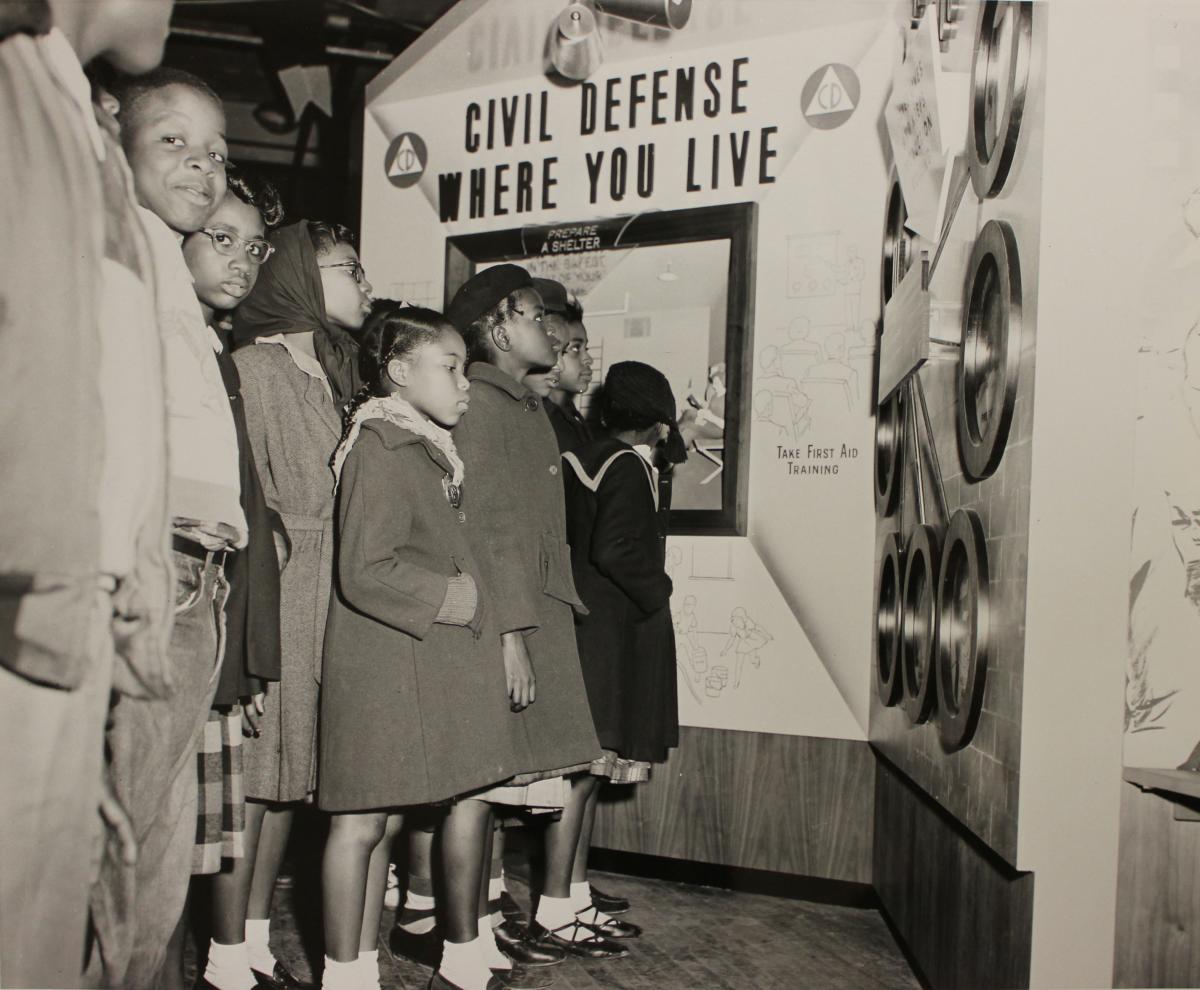Children looking at Civil Defense exhibit, National Archives Identifier 6234458