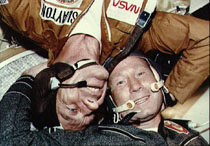 Astronaut Thomas Stafford and Cosmonaut Aleksey Leonov in Soyuz Orbital Module
