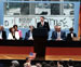 President Reagan speaking in front of the Brandenburg Gate