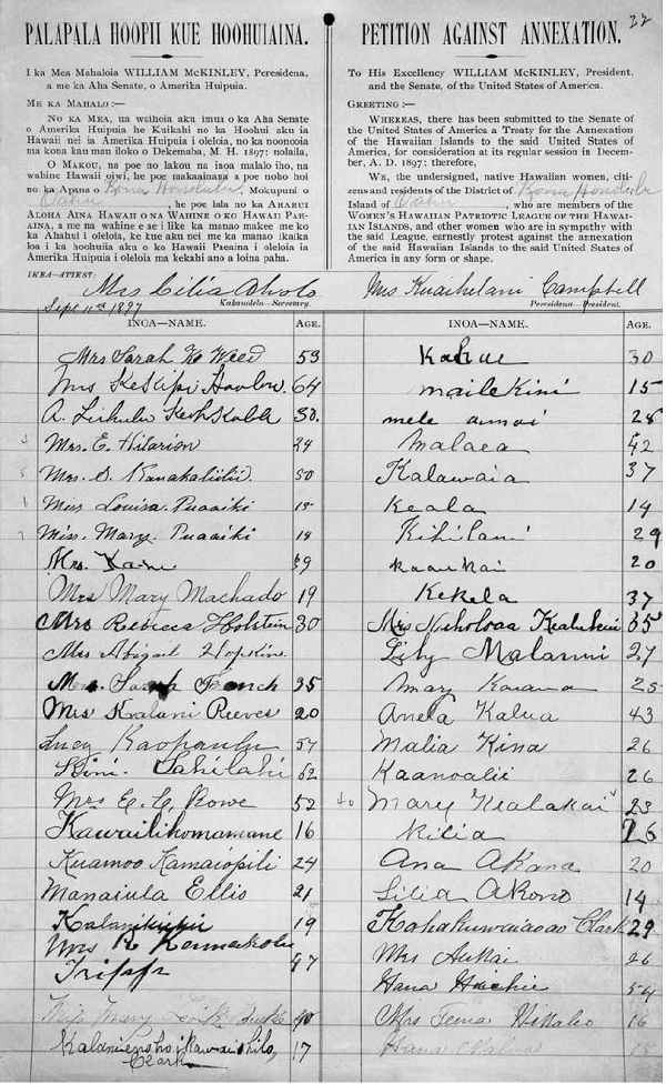 The 1897 Petition Against the Annexation of Hawaii