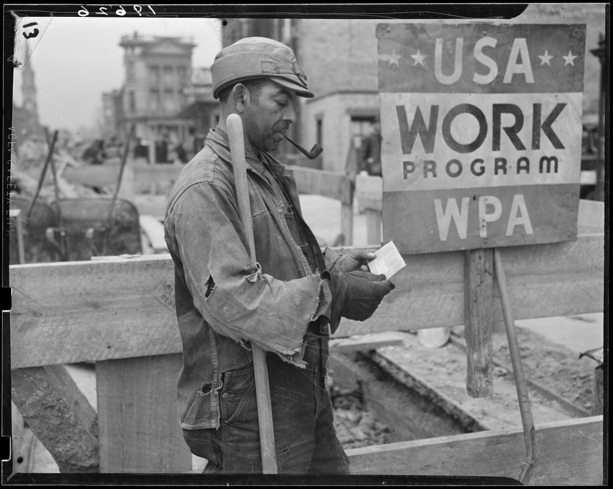 Photograph of Works Progress Administration Worker Receiving Paycheck