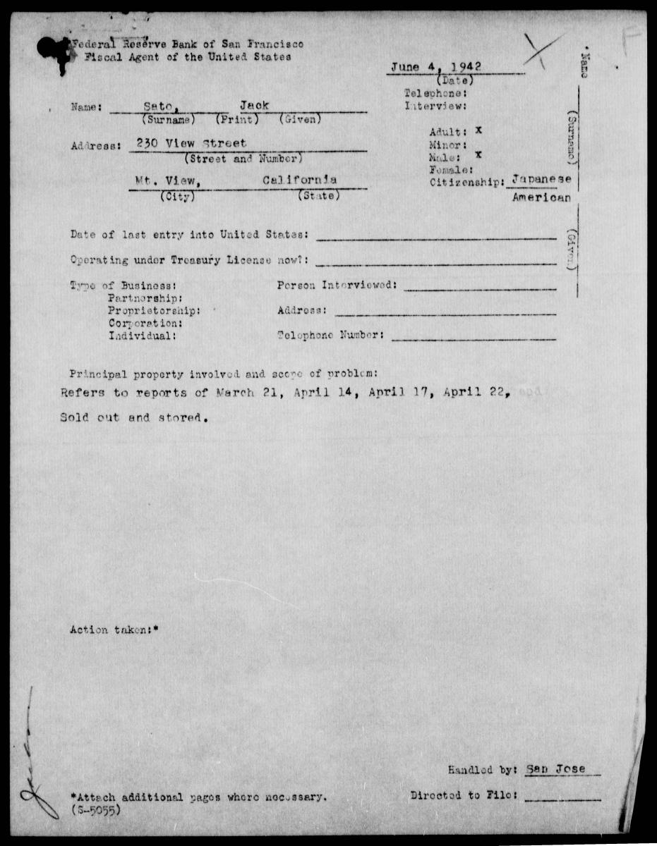 San Francisco Branch Evacuee Property Files, 3/18/1942 - 6/30/1946