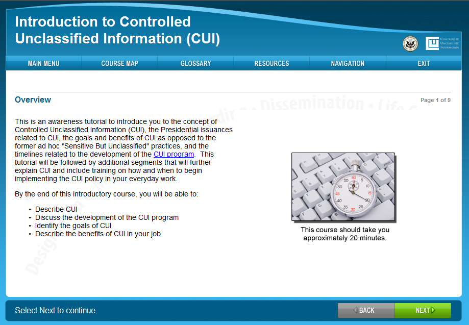 Screen shot of the Nara CUI courseware