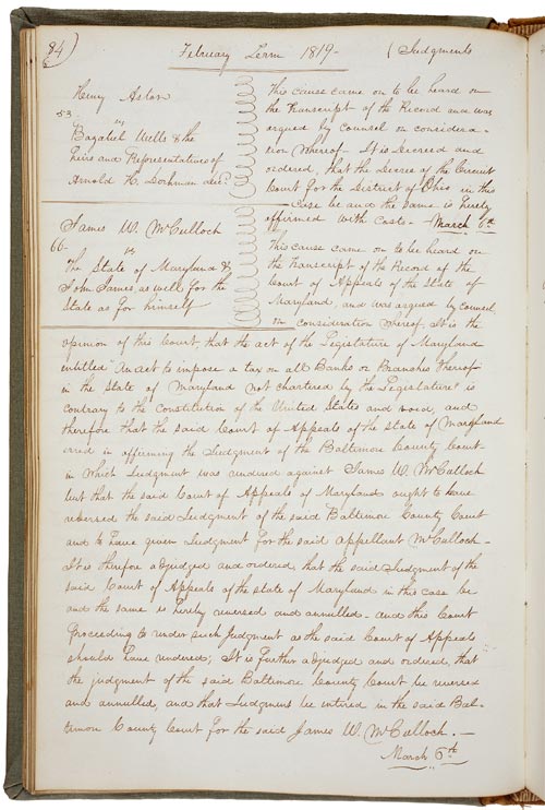 McCulloch V Maryland 1819 National Archives