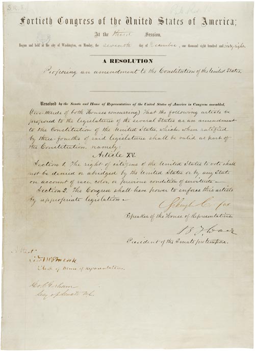 15th Amendment to the U S Constitution: Voting Rights (1870