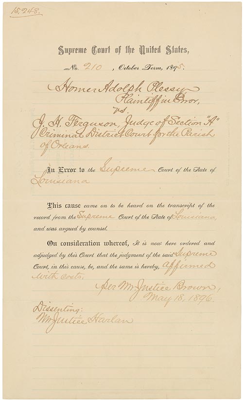 Plessy v. Ferguson 1896 National Archives