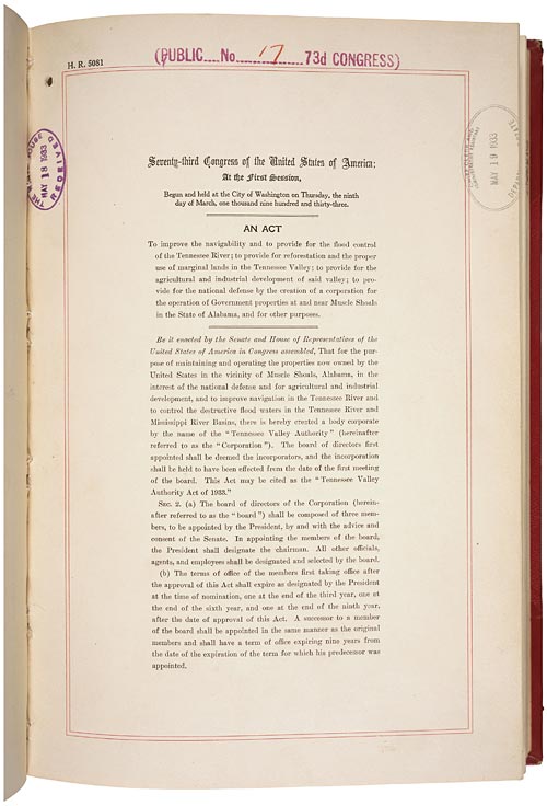 Tennessee Valley Authority Act 1933 National Archives