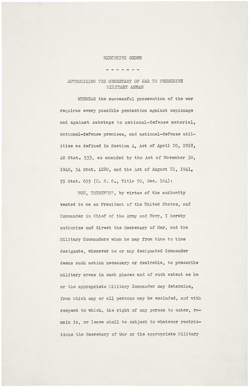 Executive Order 9066 Resulting In Japanese American Incarceration 1942 National Archives 