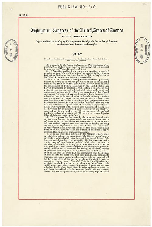 Voting Rights Act 1965 National Archives