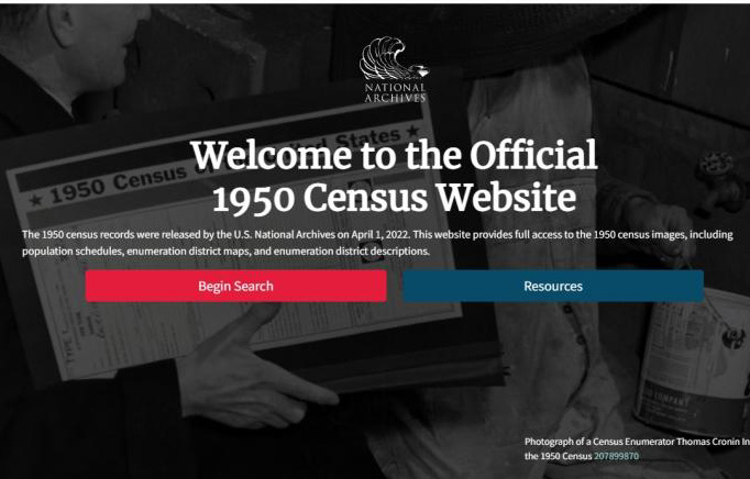 1950 Census search page screenshot