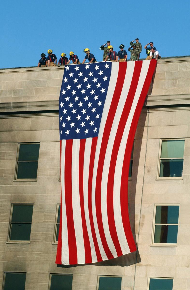 Large US flag on Pentagon after 9/11