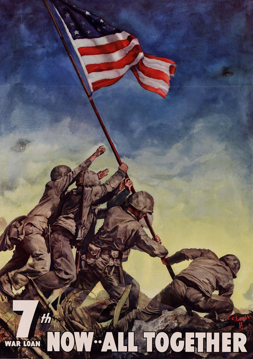 War bond poster of Iwo Jima flag-raising 