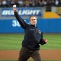 President George W. Bush throws out the ceremonial first pitch at Yankee Stadium before Game Three of the 2001 World Series between the Arizona Diamondbacks and the New York Yankees