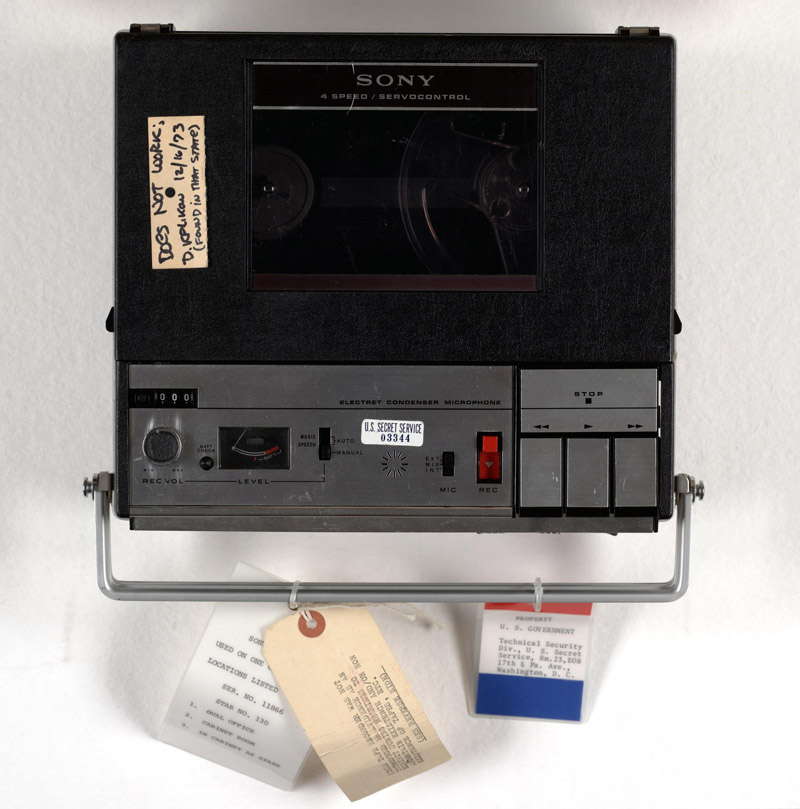 “A Sony tape recorder used to tape conversations in the White House.” Records of the Watergate Special Prosecution Force, RG 460,  https://www.archives.gov/publications/prologue/1988/summer/haldeman.html.  