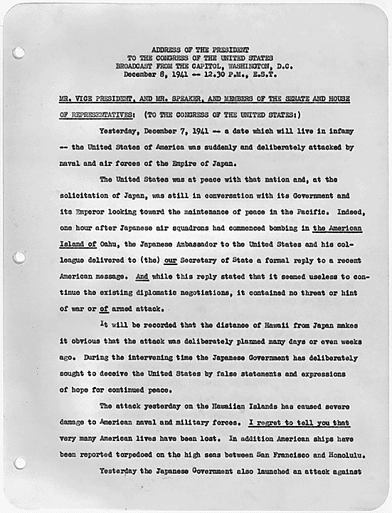 fdr day of infamy speech text