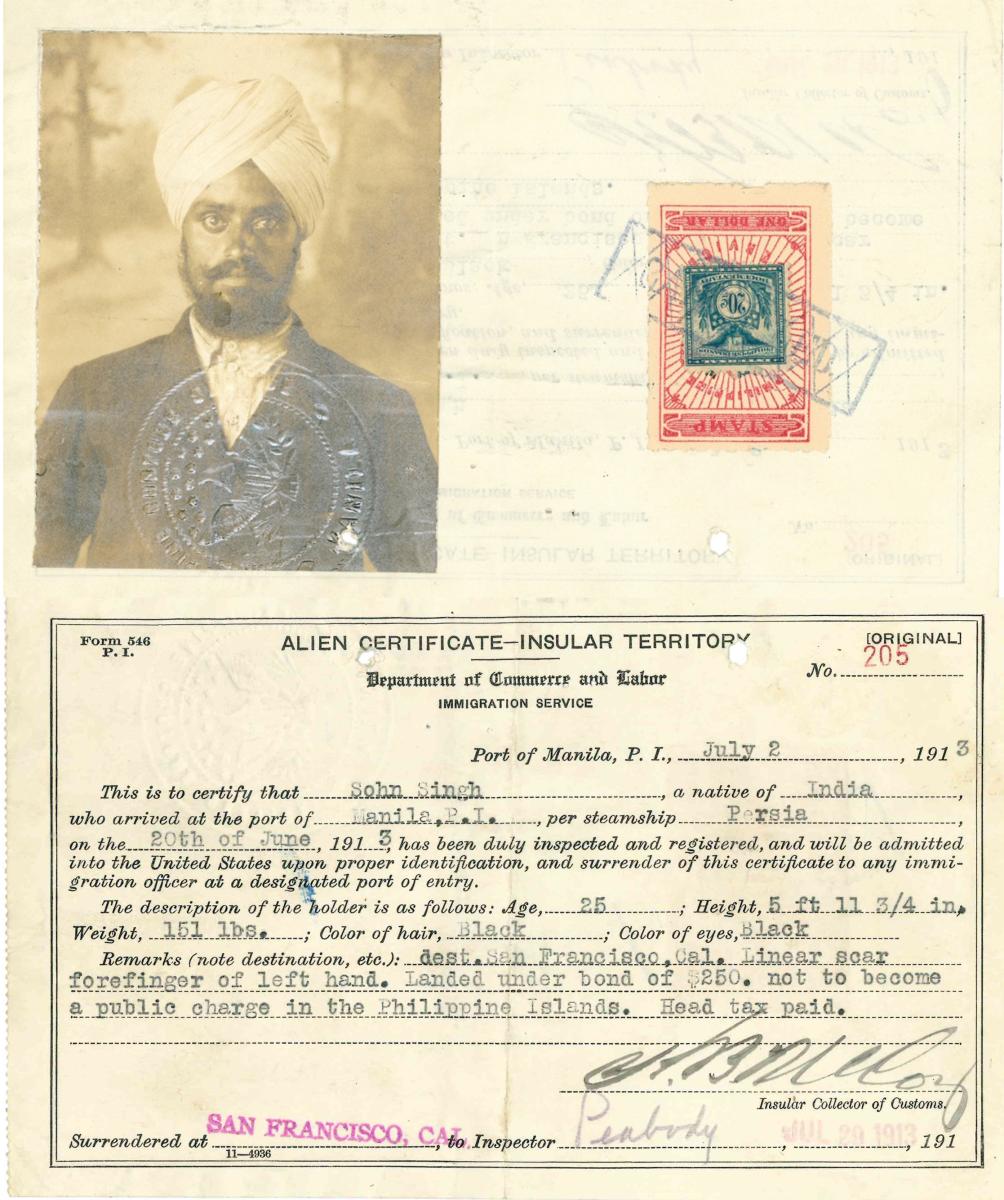 Alien Certificate - Insular Territory for Sohn Singh