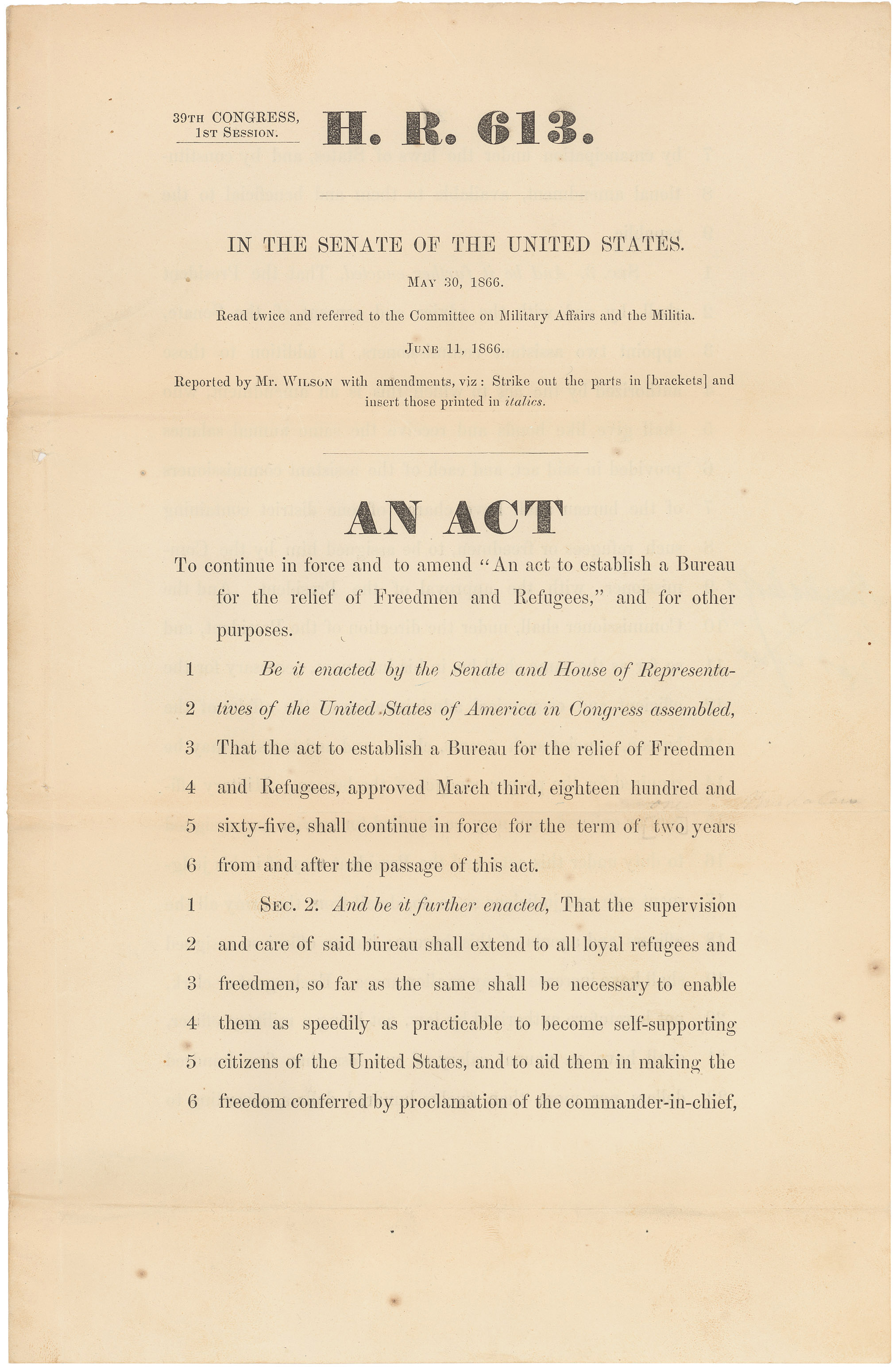 act of congress to renew and strengthen the freedmen's bureau