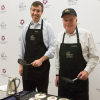 Patrick Madden, Executive Director of the National Archives Foundation, and David S. Ferriero, Archivist of the United States, flip pancakes for breakfast at the National Archives Sleepover on February 24-25, 2018, in Washington, D.C.